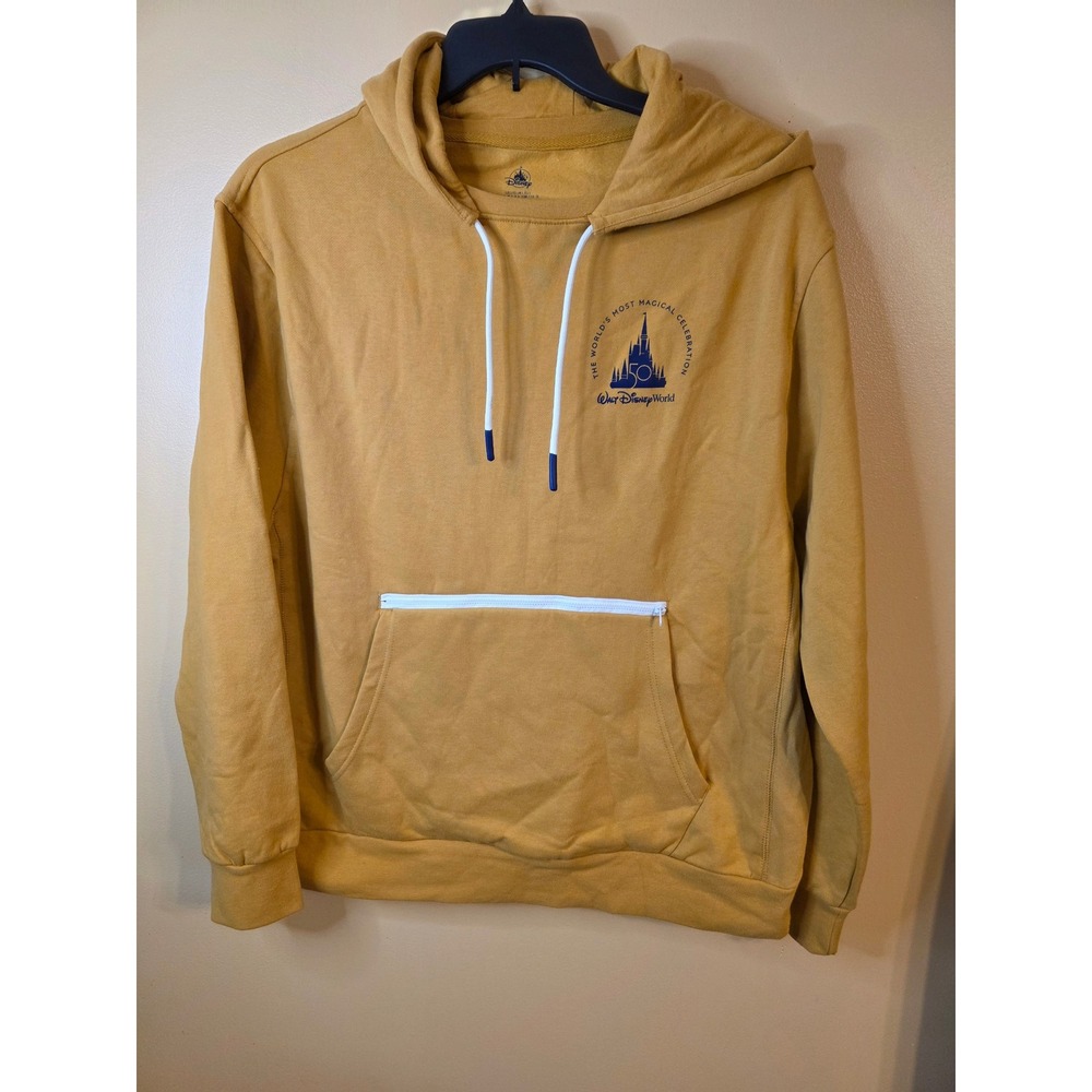 Disney World 50th Anniversary Hoodie Mens Large Mustard Yellow Mickey Mouse NWT